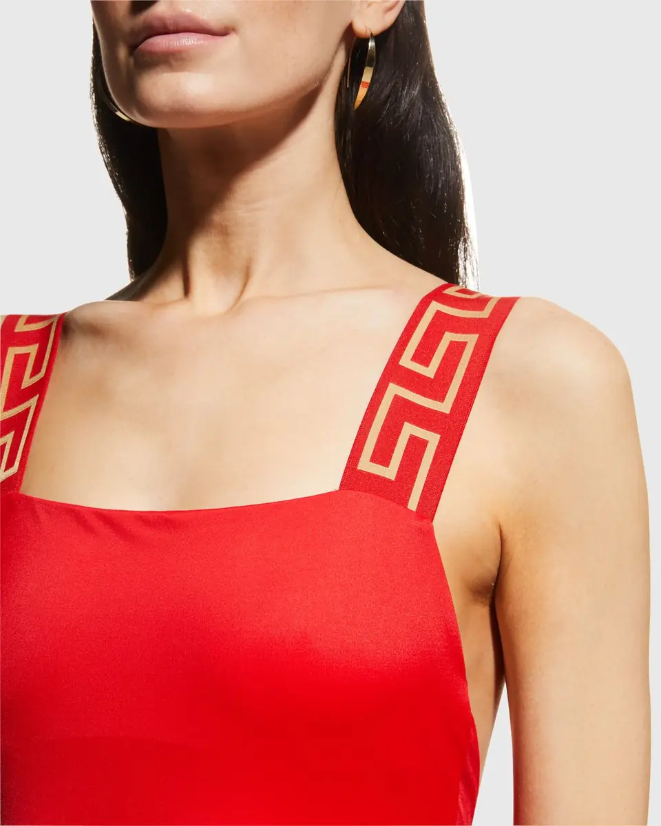 Versace Square-Neck Greca-Strap One-Piece Swimsuit | Thumbnail 5