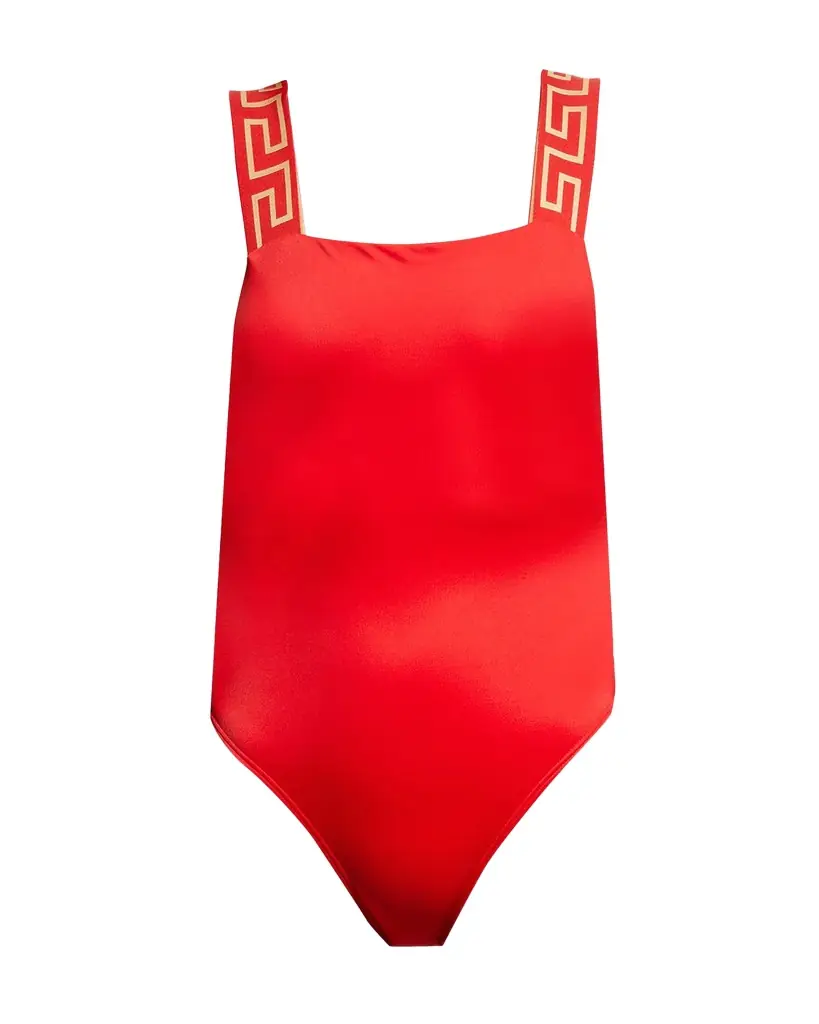 Versace Square-Neck Greca-Strap One-Piece Swimsuit | Image 1 Versace Square-Neck Greca-Strap One-Piece Swimsuit | Image 1