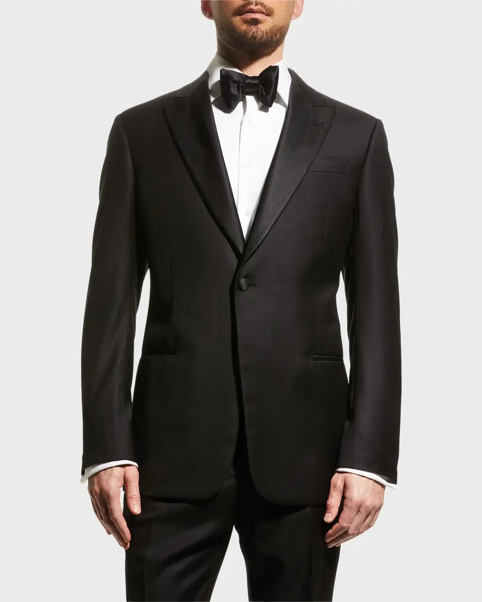 Emporio Armani Men's Solid Peak-Lapel Tuxedo | Thumbnail 4 Emporio Armani Men's Solid Peak-Lapel Tuxedo | Thumbnail 4