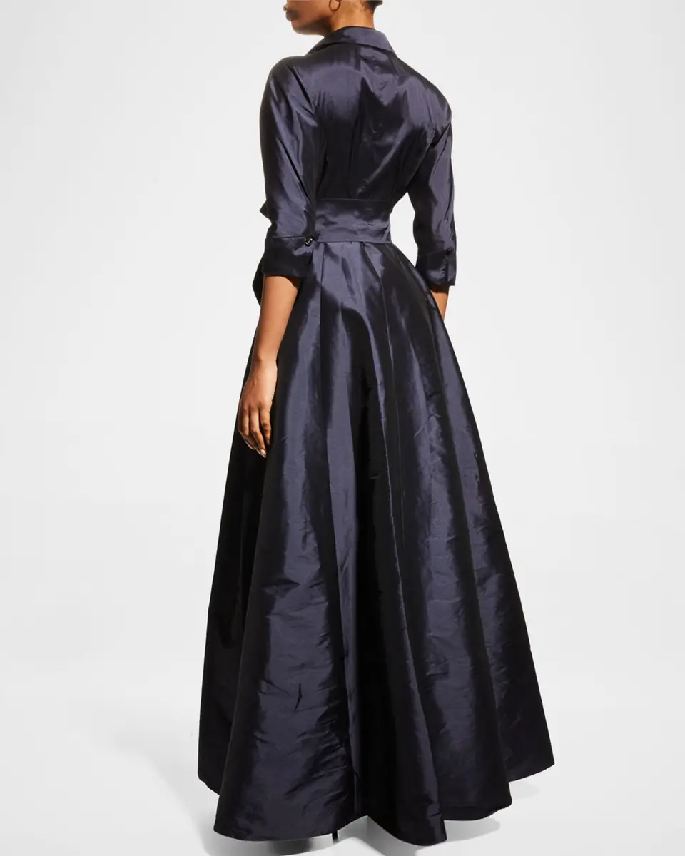 Rickie Freeman for Teri Jon 3/4-Sleeve Taffeta Shirtdress Gown | Thumbnail 6 Rickie Freeman for Teri Jon 3/4-Sleeve Taffeta Shirtdress Gown | Thumbnail 6