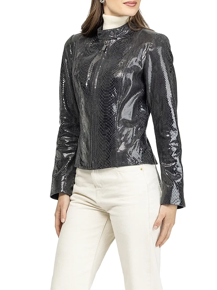 Gorski Women's Metis Suede Python Printed Zip Jacket | Thumbnail 4 Gorski Women's Metis Suede Python Printed Zip Jacket | Thumbnail 4