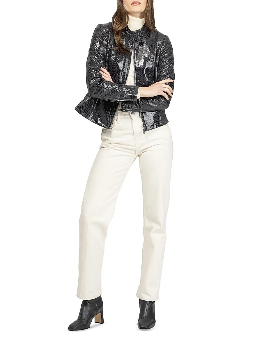 Gorski Women's Metis Suede Python Printed Zip Jacket | Thumbnail 6 Gorski Women's Metis Suede Python Printed Zip Jacket | Thumbnail 6