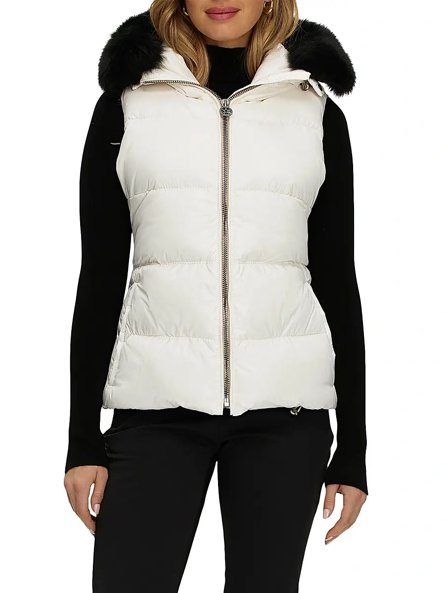 Gorski Women's Apres-Ski Vest with Detachable Toscana Shearling Lamb Hood Trim | Thumbnail 2 Gorski Women's Apres-Ski Vest with Detachable Toscana Shearling Lamb Hood Trim | Thumbnail 2