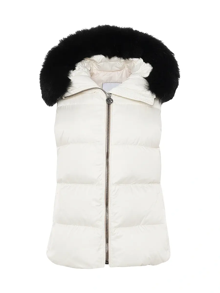 Gorski Women's Apres-Ski Vest with Detachable Toscana Shearling Lamb Hood Trim - Ivory - Size Small | Image 1 Gorski Women's Apres-Ski Vest with Detachable Toscana Shearling Lamb Hood Trim - Ivory - Size Small | Image 1