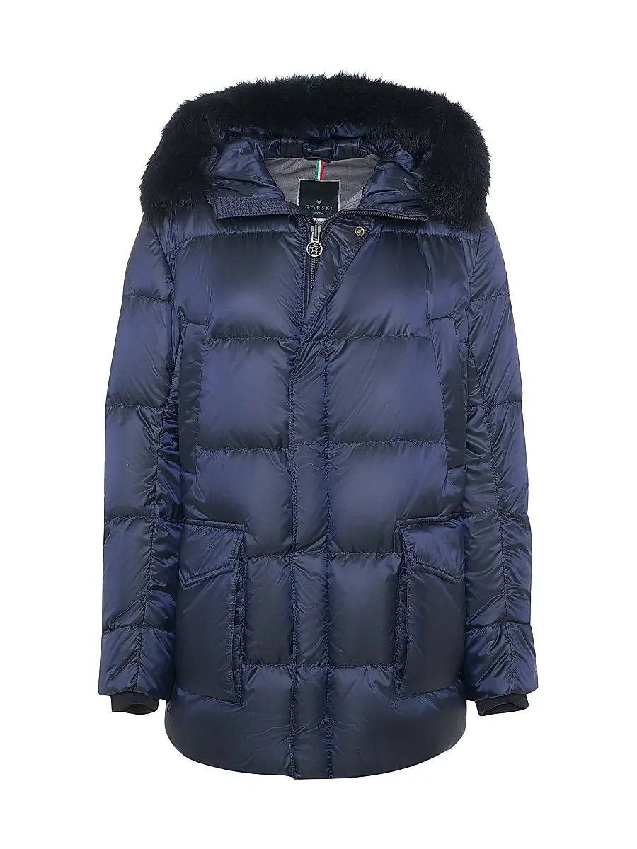 Gorski Men's Apres-Ski Jacket with Detachable Toscana Lamb Hood Trim - Navy - Size XXL | Image 1 Gorski Men's Apres-Ski Jacket with Detachable Toscana Lamb Hood Trim - Navy - Size XXL | Image 1