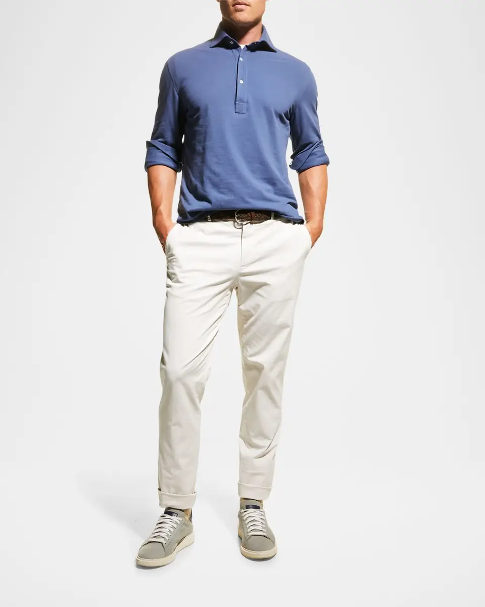 Brunello Cucinelli Men's American Pima Italian-Fit Chino Trousers | Thumbnail 2