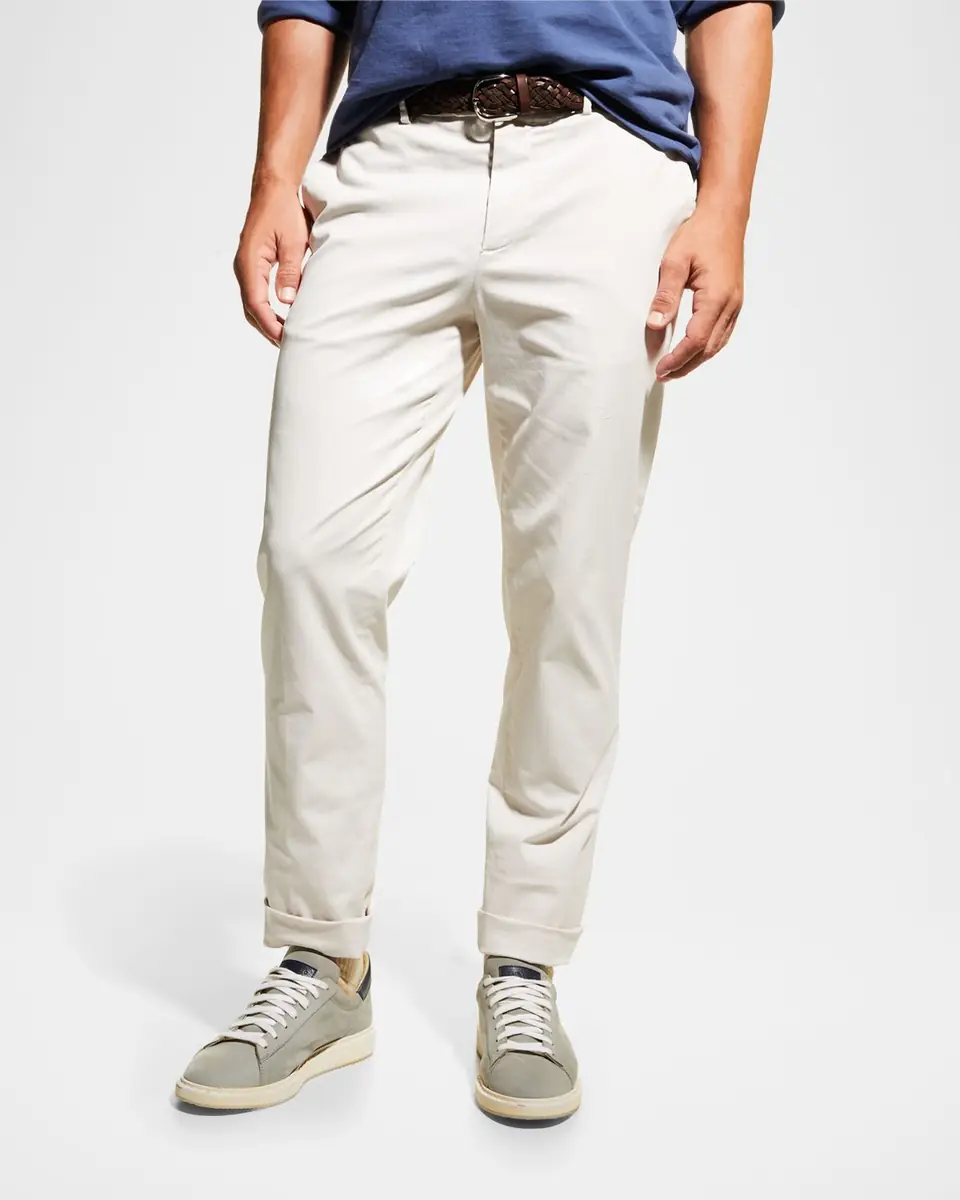 Brunello Cucinelli Men's American Pima Italian-Fit Chino Trousers | Thumbnail 3