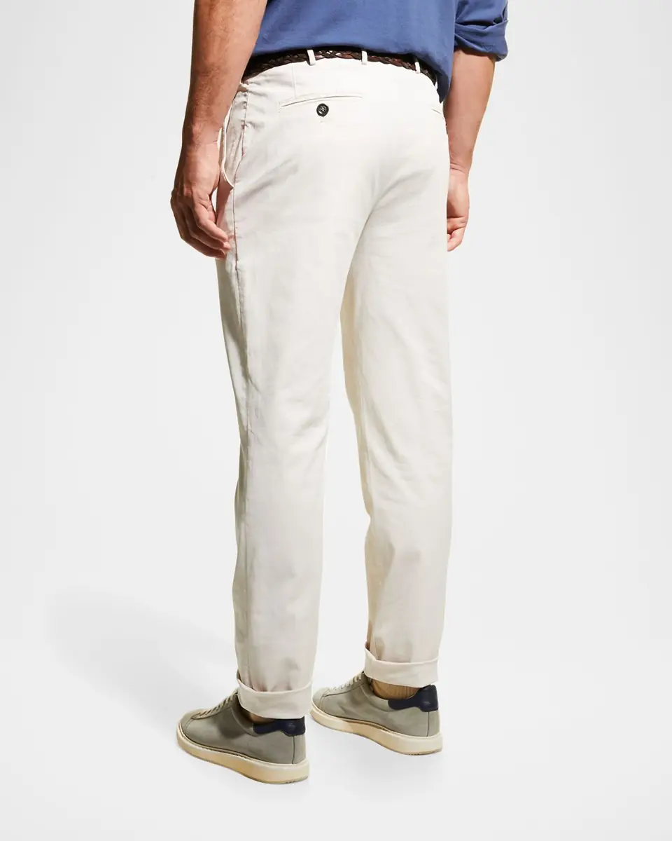 Brunello Cucinelli Men's American Pima Italian-Fit Chino Trousers | Thumbnail 6