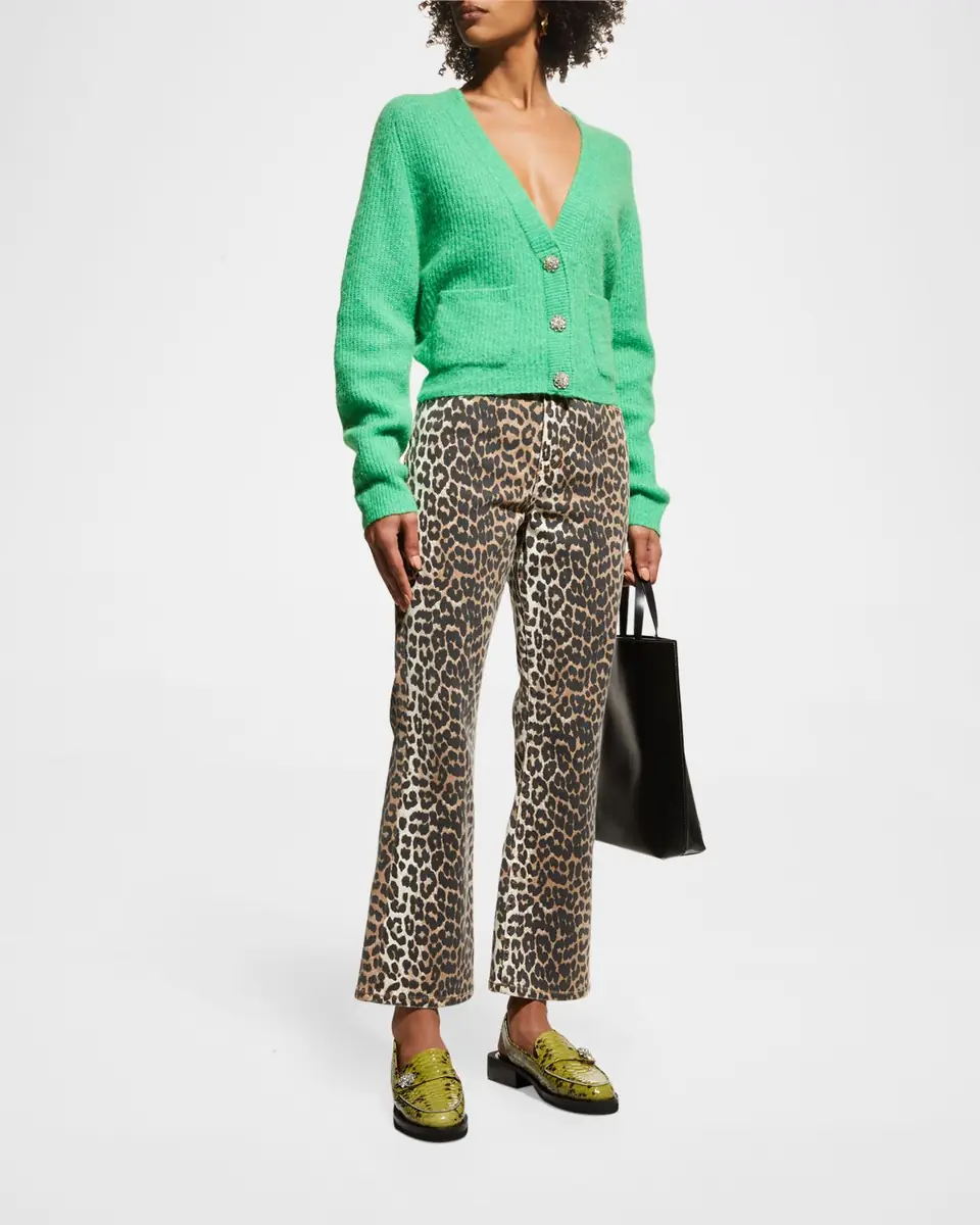 Ganni Betzy Leopard Cropped Bootcut Jeans | Thumbnail 2