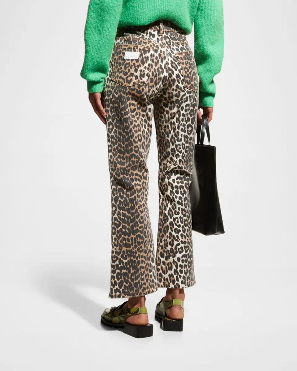 Ganni Betzy Leopard Cropped Bootcut Jeans | Thumbnail 3