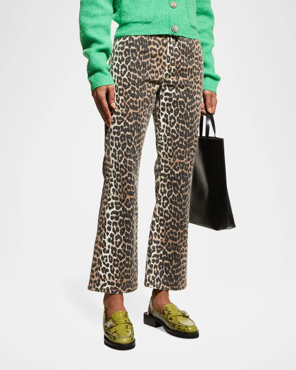 Ganni Betzy Leopard Cropped Bootcut Jeans | Thumbnail 4