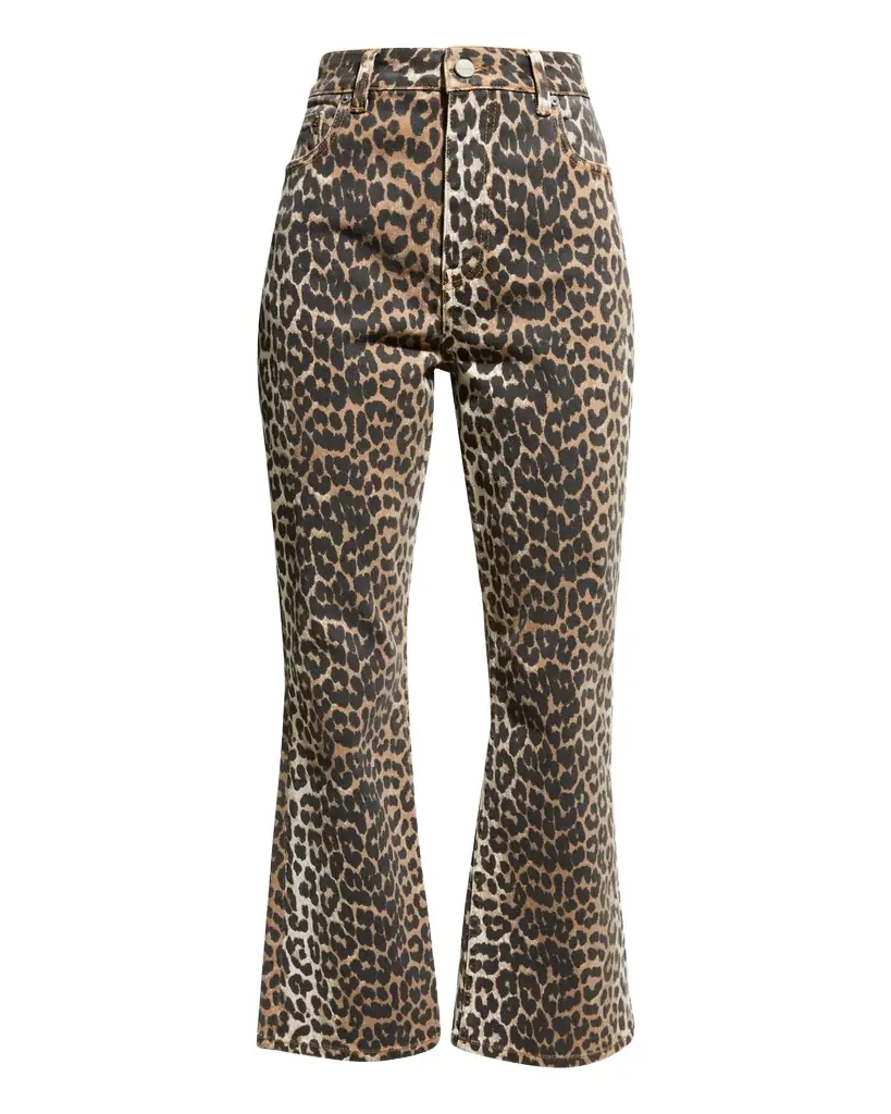 Ganni Betzy Leopard Cropped Bootcut Jeans