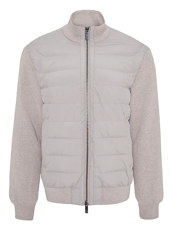 Men's Knit Bomber Jacket with Quilted Down - Beige Men's Knit Bomber Jacket with Quilted Down - Beige