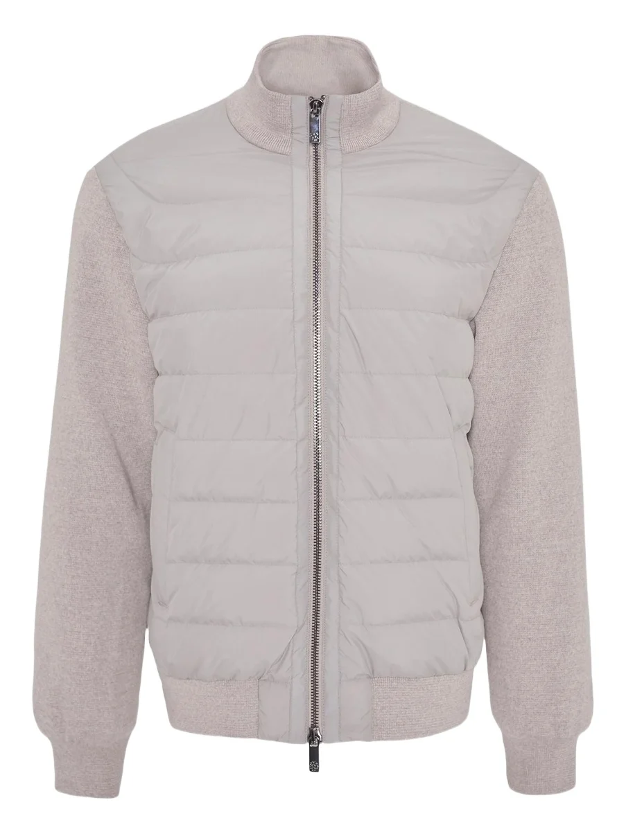 Gorski Men's Knit Bomber Jacket with Quilted Down - Beige