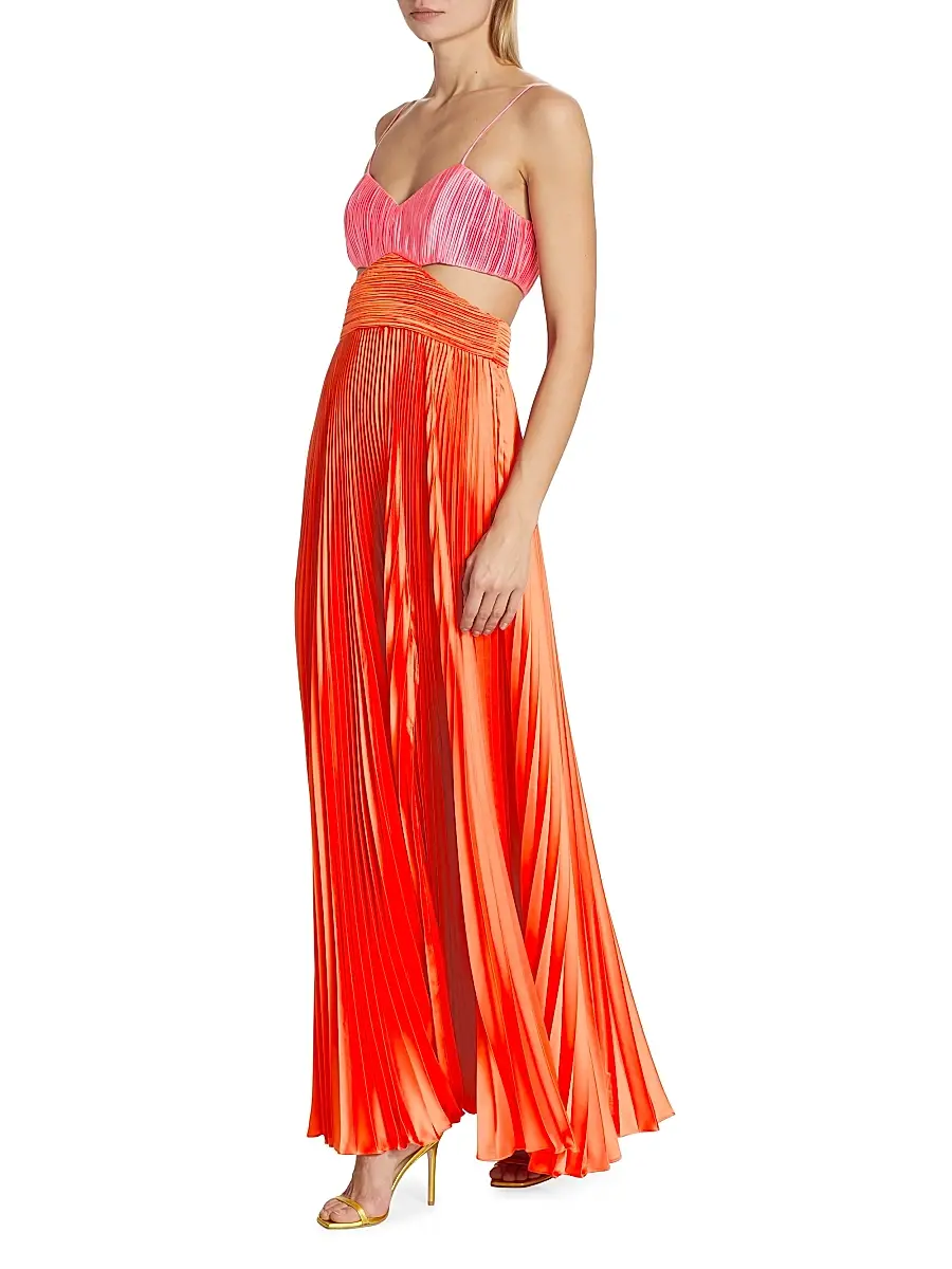 Amur Women's Elodie Satin Colorblock Pleated Gown | Thumbnail 3 Amur Women's Elodie Satin Colorblock Pleated Gown | Thumbnail 3