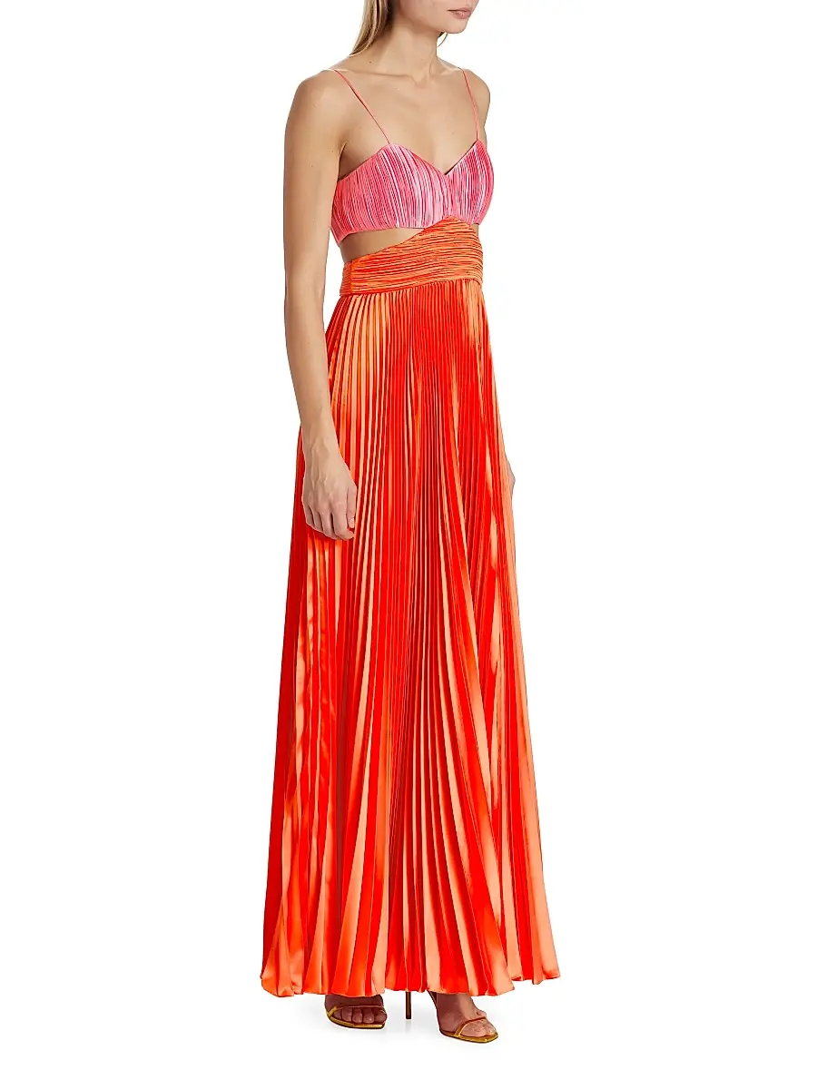 Amur Women's Elodie Satin Colorblock Pleated Gown | Thumbnail 4 Amur Women's Elodie Satin Colorblock Pleated Gown | Thumbnail 4