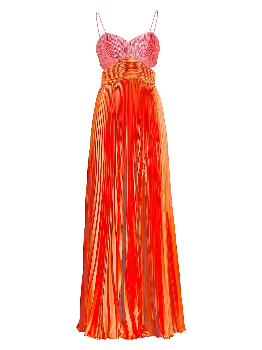 Amur Women's Elodie Satin Colorblock Pleated Gown