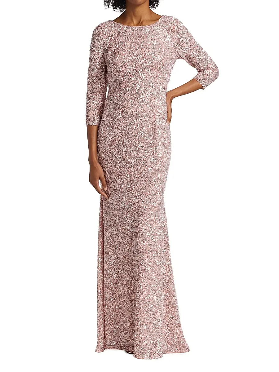 THEIA Women's Three-Quarter Sleeve Sequin Sheath Gown | Thumbnail 2 THEIA Women's Three-Quarter Sleeve Sequin Sheath Gown | Thumbnail 2