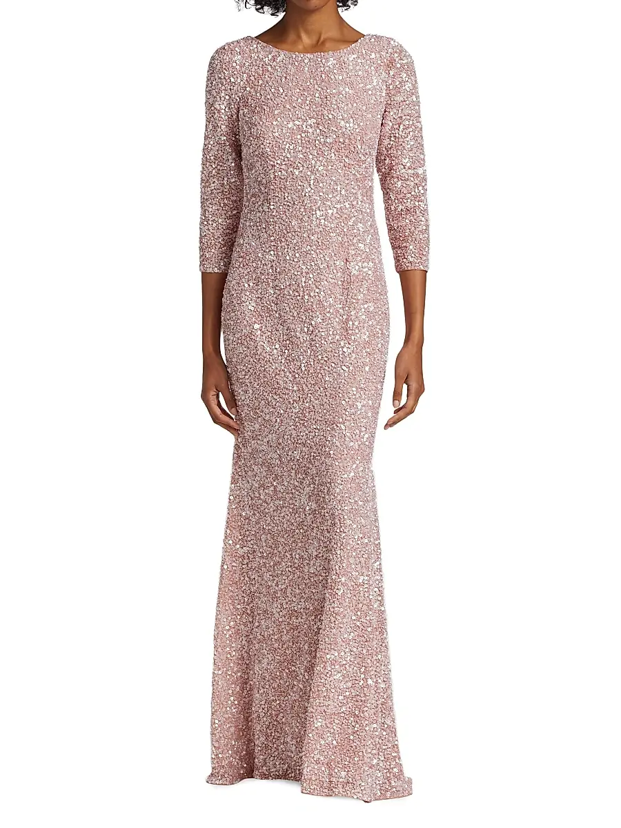 THEIA Women's Three-Quarter Sleeve Sequin Sheath Gown | Thumbnail 3 THEIA Women's Three-Quarter Sleeve Sequin Sheath Gown | Thumbnail 3