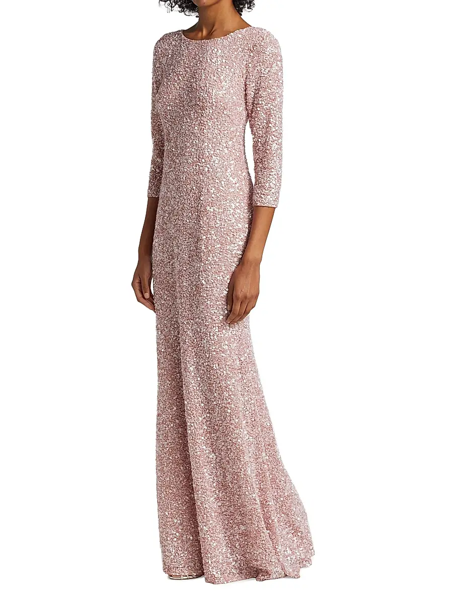 THEIA Women's Three-Quarter Sleeve Sequin Sheath Gown | Thumbnail 4 THEIA Women's Three-Quarter Sleeve Sequin Sheath Gown | Thumbnail 4