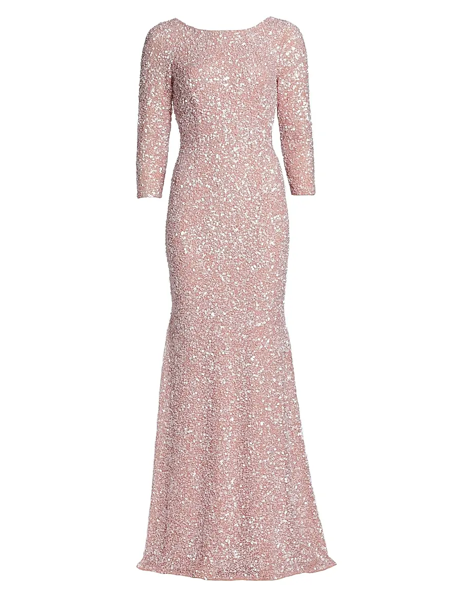 Theia Women's Three-Quarter Sleeve Sequin Sheath Gown - Blush | Image 1 Theia Women's Three-Quarter Sleeve Sequin Sheath Gown - Blush | Image 1