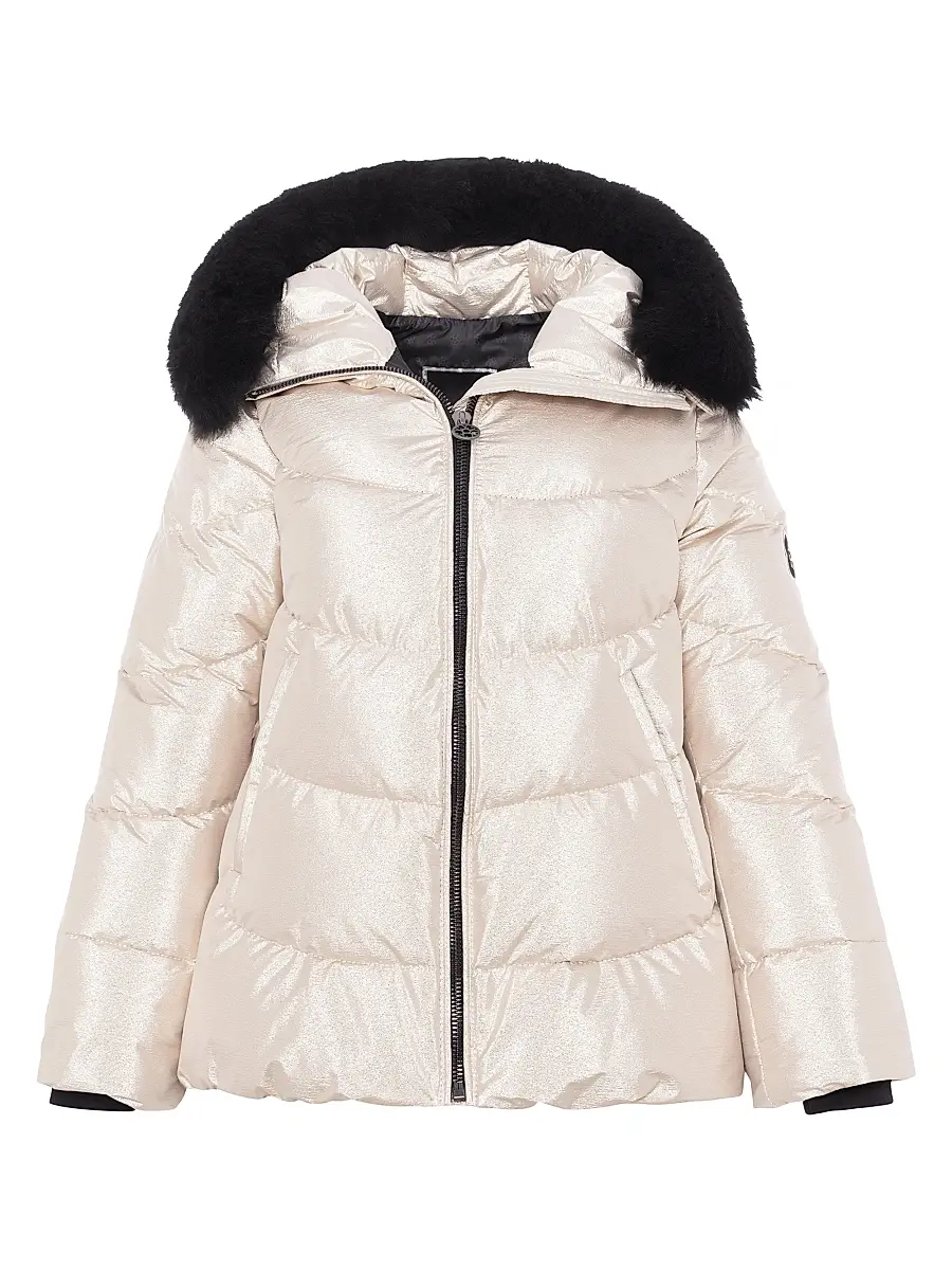 Gorski Women's Apres-Ski Jacket with Detachable Toscana Shearling lamb Hood Trim - Gold - Size Small | Image 1 Gorski Women's Apres-Ski Jacket with Detachable Toscana Shearling lamb Hood Trim - Gold - Size Small | Image 1