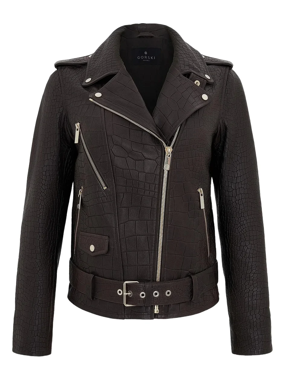 Gorski Women's Select Nappa Leather Croco Embossed Jacket