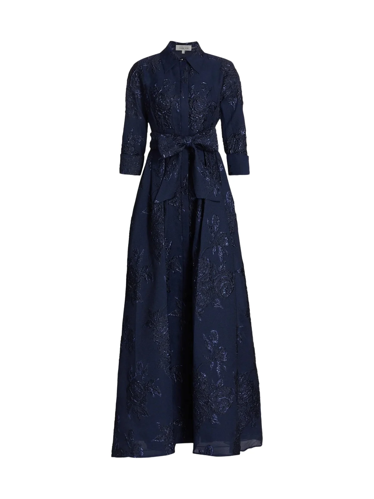 Women's Three-Quarter Sleeve Metallic Jacquard Shirt Waist Gown Women's Three-Quarter Sleeve Metallic Jacquard Shirt Waist Gown