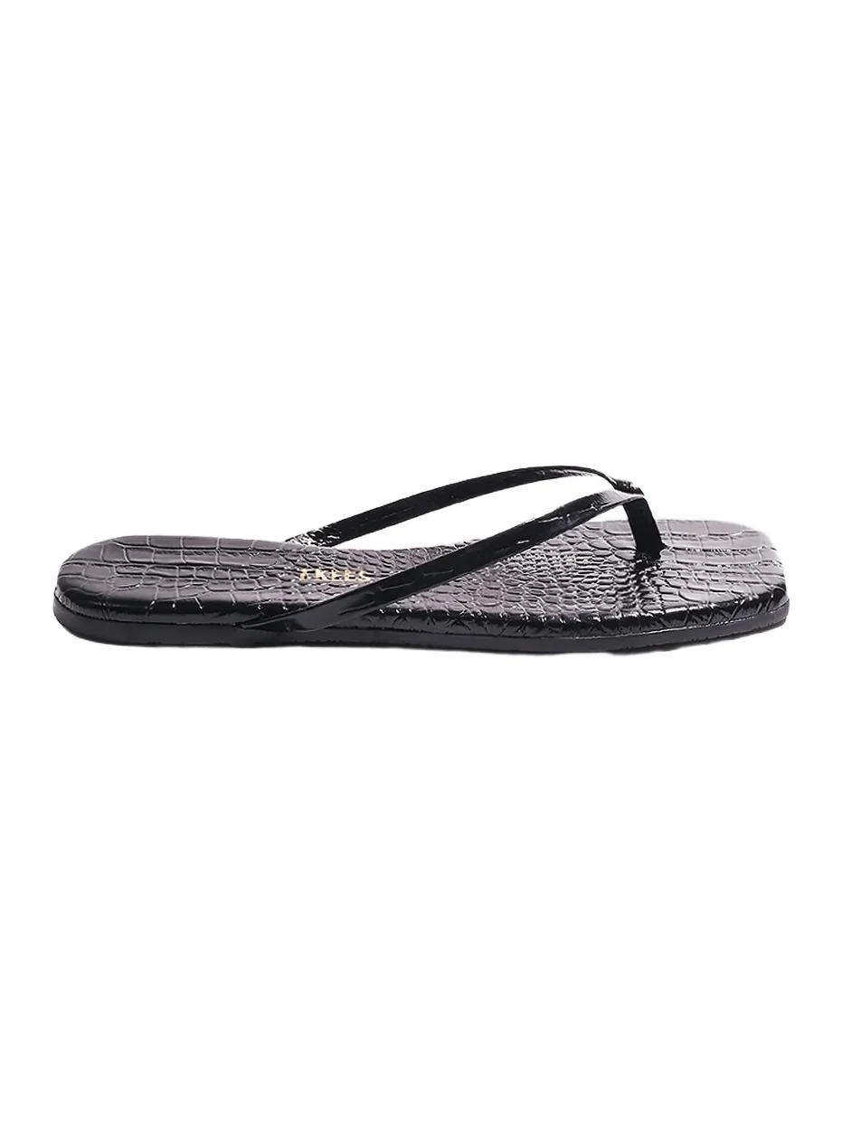 TKEES Women's Croc-Embossed Leather Flat Sandals