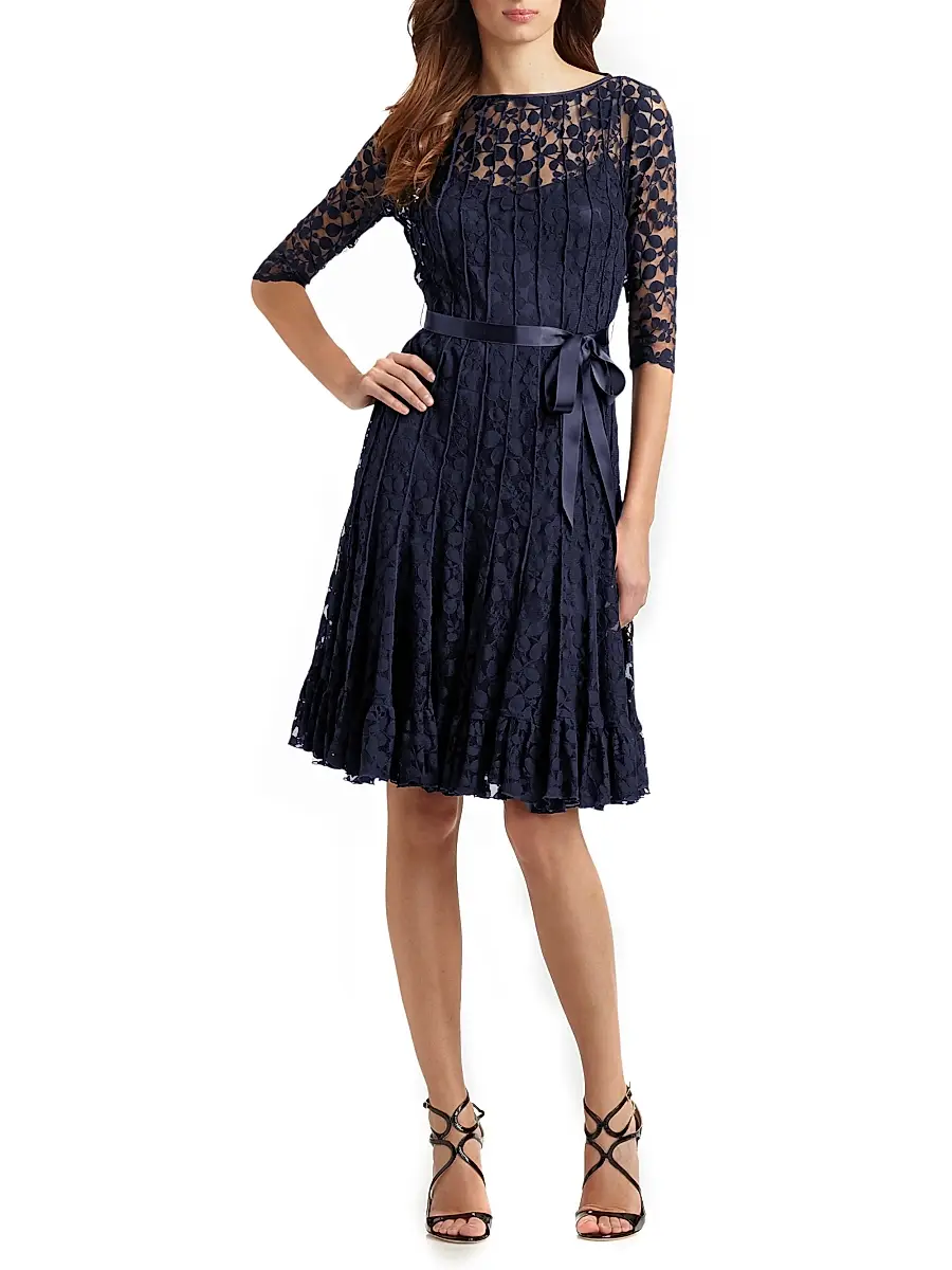 Teri Jon by Rickie Freeman Women's Lace Pintuck Dress | Thumbnail 2