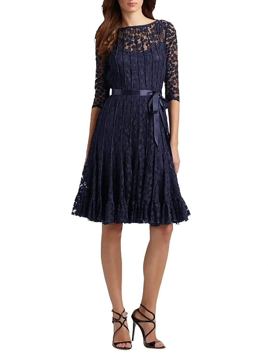 Teri Jon by Rickie Freeman Women's Lace Pintuck Dress | Thumbnail 3