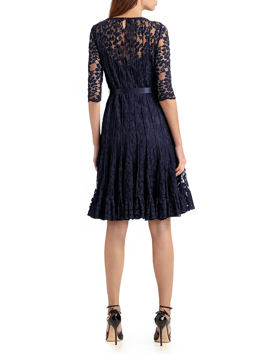 Teri Jon by Rickie Freeman Women's Lace Pintuck Dress | Thumbnail 4
