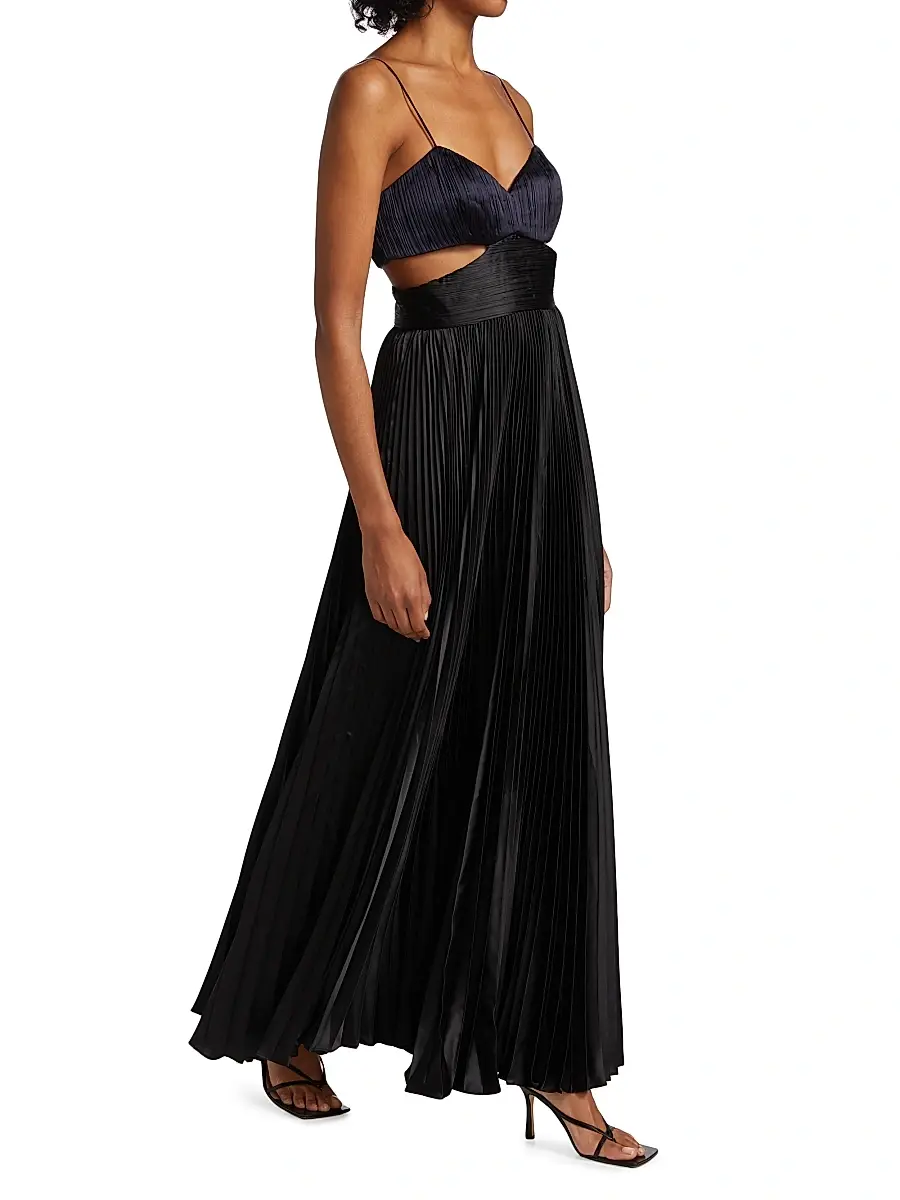 Amur Women's Elodie Satin Colorblock Pleated Gown | Thumbnail 2 Amur Women's Elodie Satin Colorblock Pleated Gown | Thumbnail 2