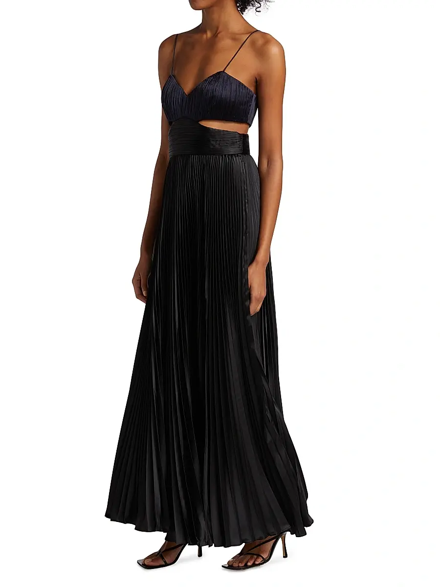 Amur Women's Elodie Satin Colorblock Pleated Gown | Thumbnail 4 Amur Women's Elodie Satin Colorblock Pleated Gown | Thumbnail 4
