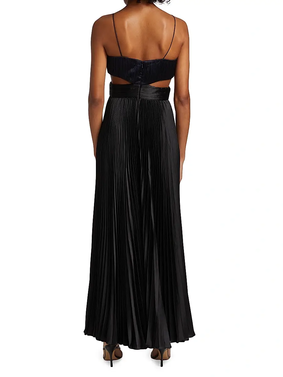 Amur Women's Elodie Satin Colorblock Pleated Gown | Thumbnail 5 Amur Women's Elodie Satin Colorblock Pleated Gown | Thumbnail 5