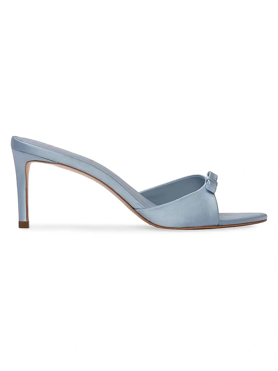Black Suede Studio Women's Albie 65MM Satin Mule Sandals - Blue Fog | Image 1 Black Suede Studio Women's Albie 65MM Satin Mule Sandals - Blue Fog | Image 1