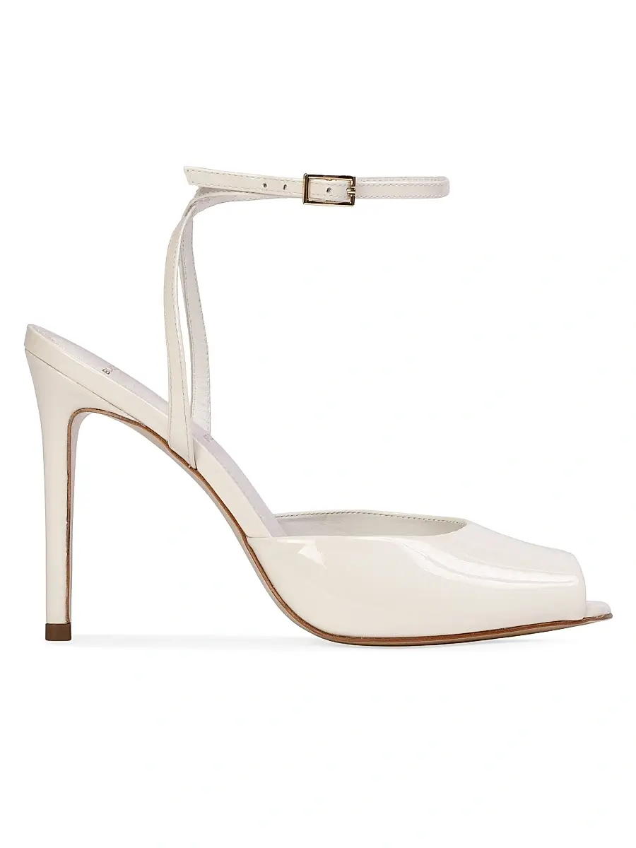 Black Suede Studio Women's Wren 100MM Peep Toe Sandals - Coconut Patent | Image 1 Black Suede Studio Women's Wren 100MM Peep Toe Sandals - Coconut Patent | Image 1