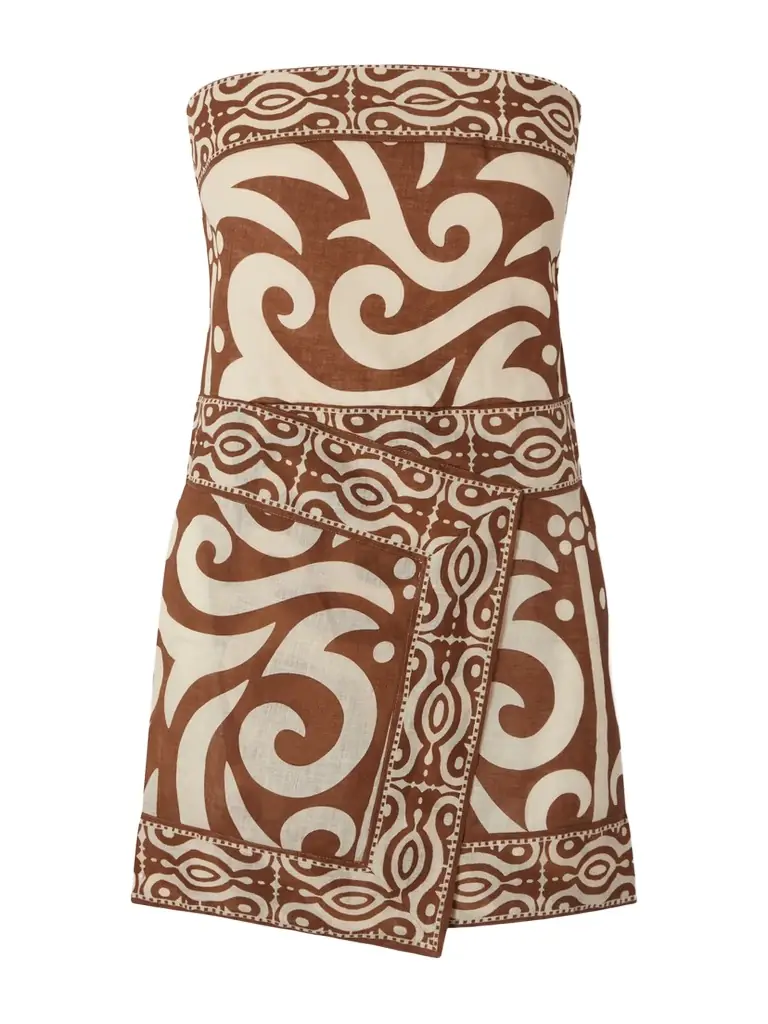 Raiz Ritual Strapless Printed Linen Mini Dress Raiz Ritual Strapless Printed Linen Mini Dress