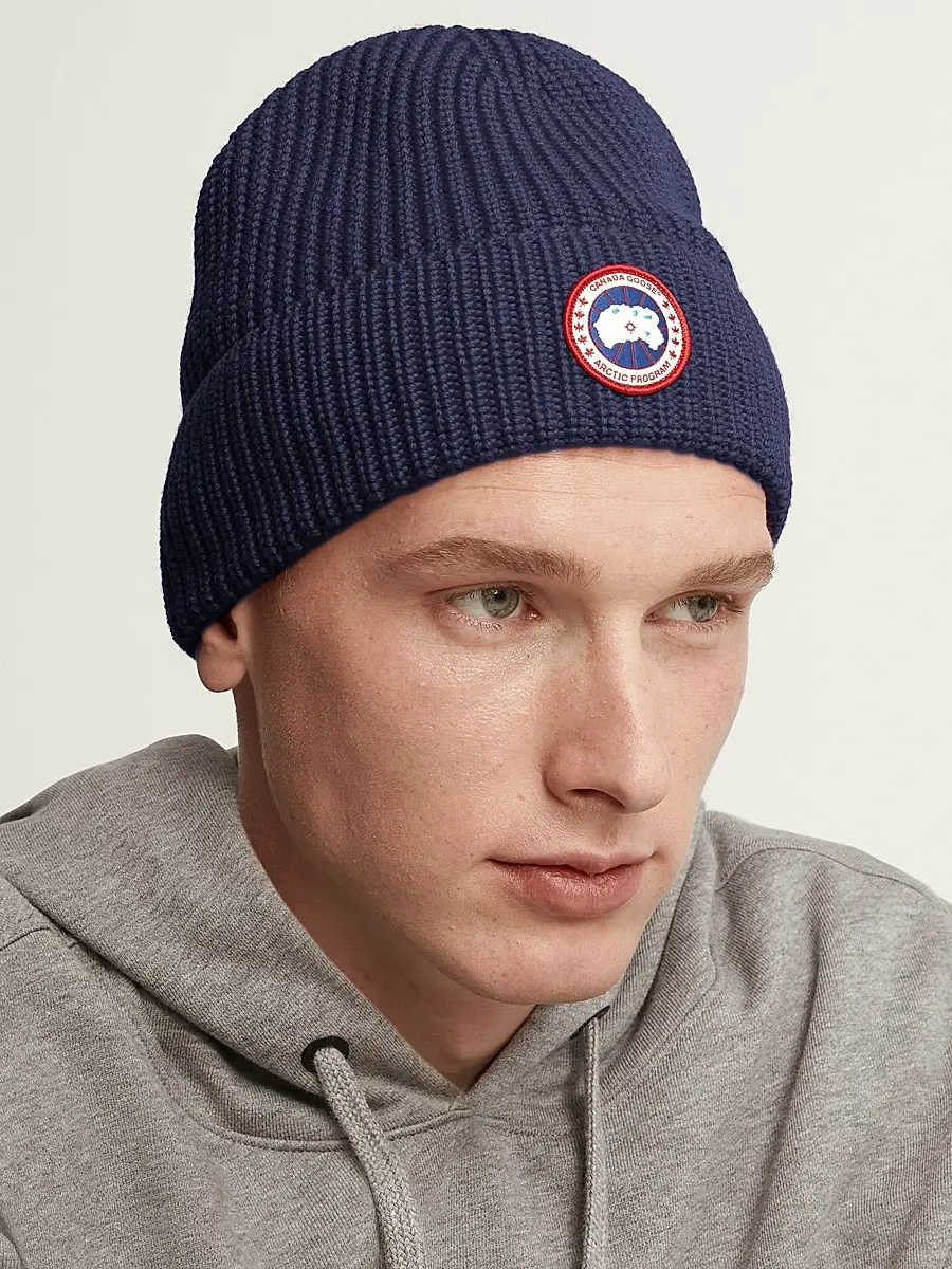 Canada Goose Men's Arctic Logo Patch Wool Beanie | Thumbnail 3 Canada Goose Men's Arctic Logo Patch Wool Beanie | Thumbnail 3