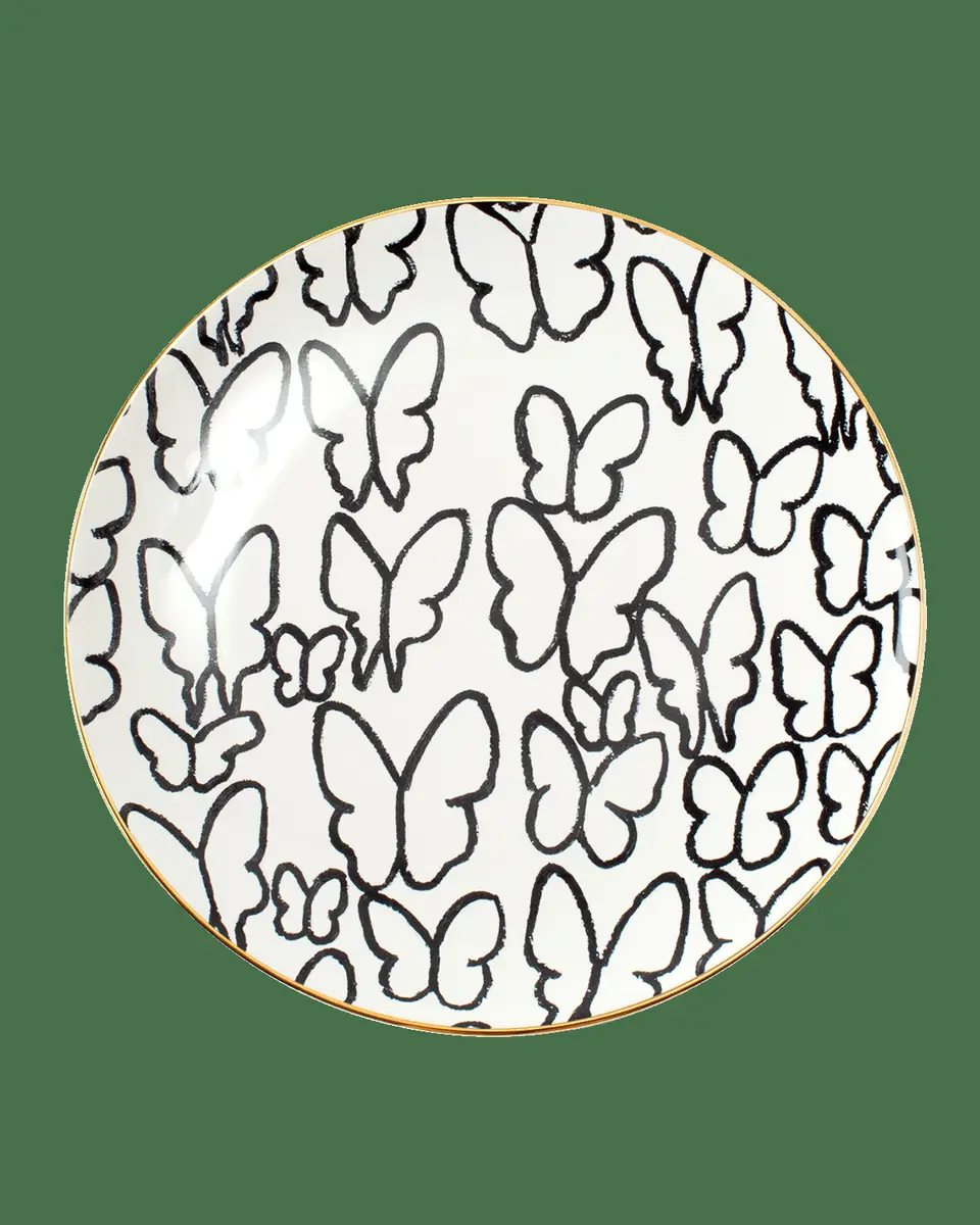 Hunt Slonem Butterfly Dinner Plate with Gold Rim - White | Thumbnail 2
