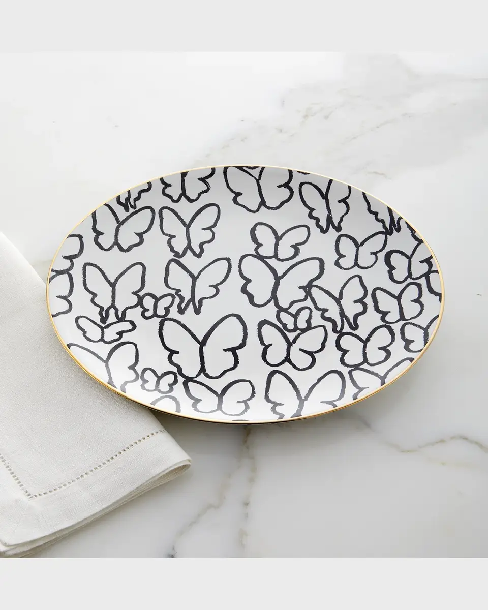 Hunt Slonem Butterfly Dinner Plate with Gold Rim - White | Thumbnail 3
