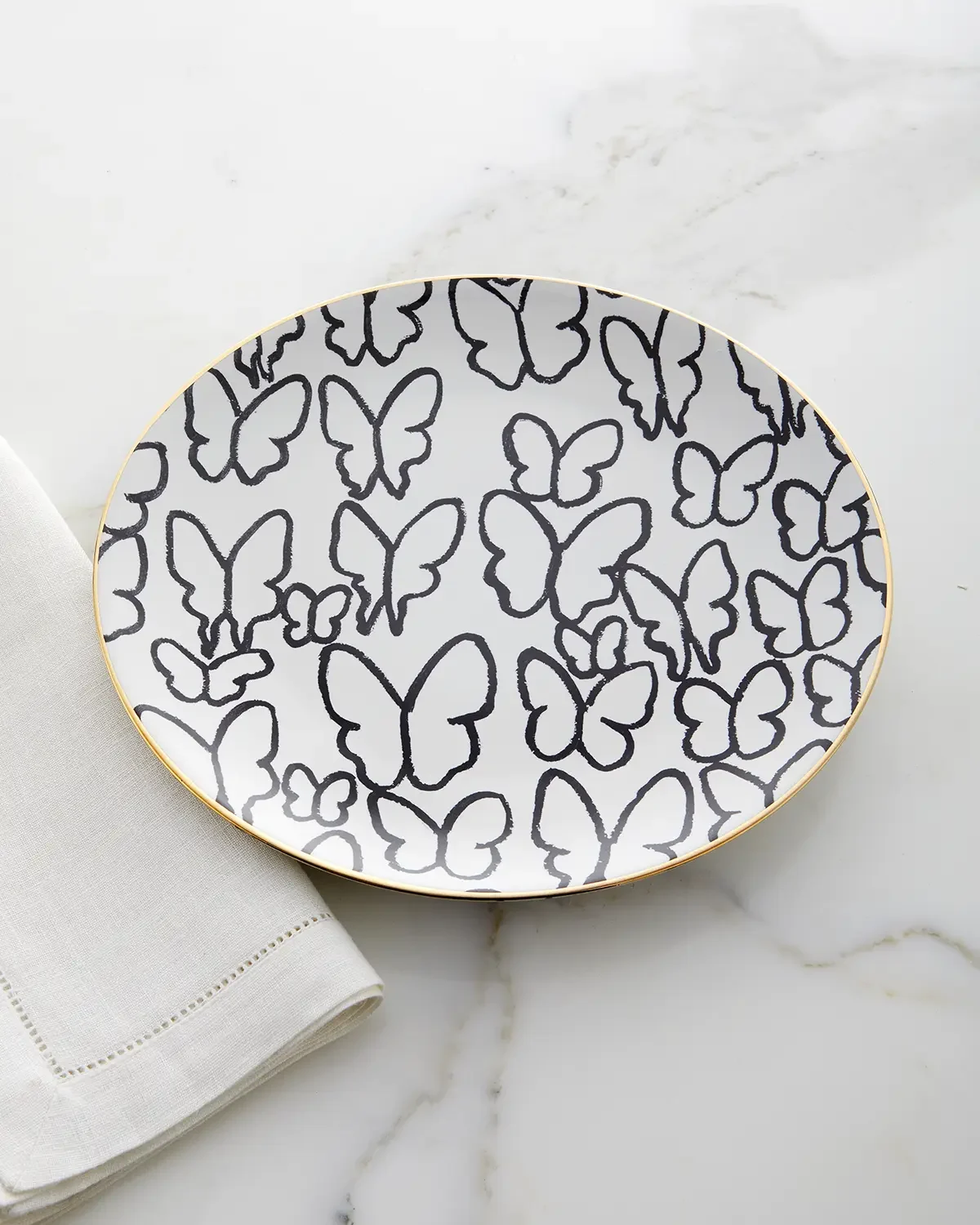 Hunt Slonem Butterfly Dinner Plate with Gold Rim - White