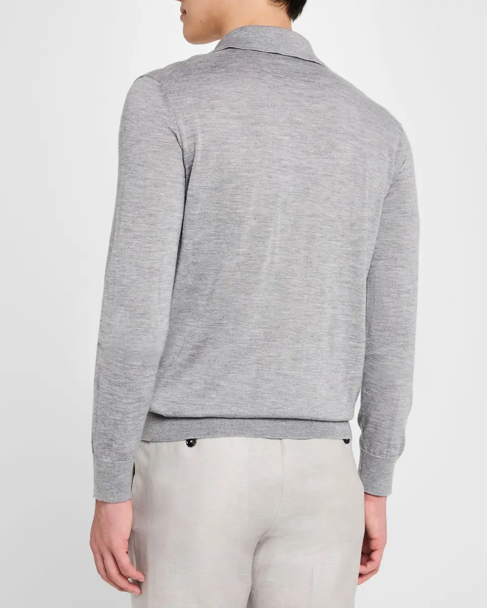 Zegna Men's Cashmere-Silk Polo Shirt | Thumbnail 3