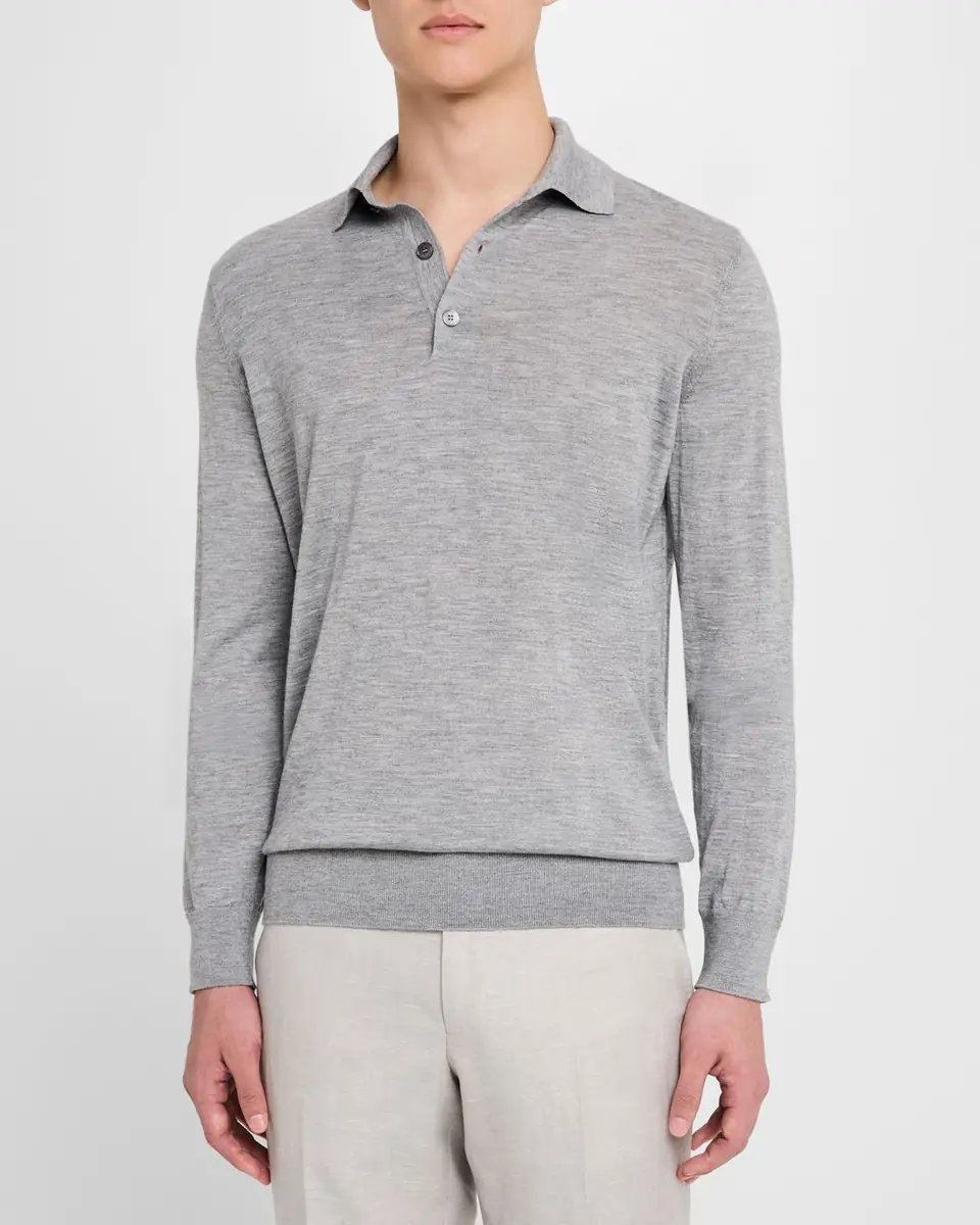 Zegna Men's Cashmere-Silk Polo Shirt | Thumbnail 4