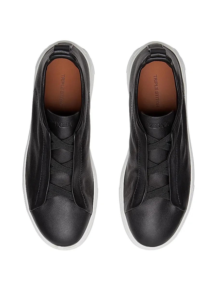 ZEGNA Men's Secondskin Triple Stitch Sneakers - Black | Thumbnail 3