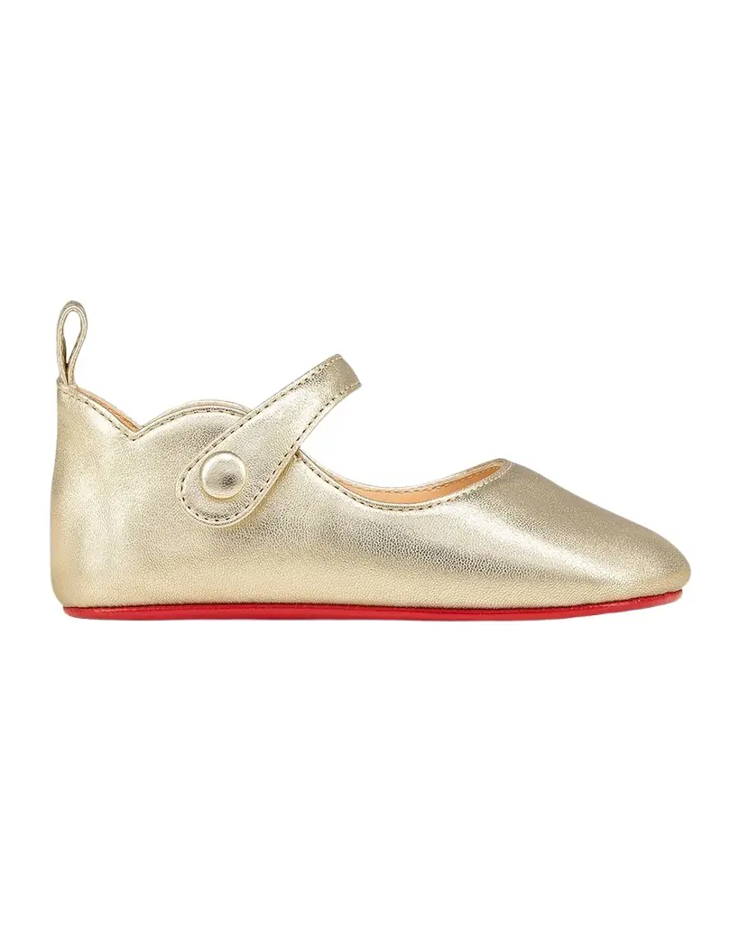 Christian Louboutin Girl's Love Chick Metallic Leather Ballerina Shoes, Baby | Image 1 Christian Louboutin Girl's Love Chick Metallic Leather Ballerina Shoes, Baby | Image 1