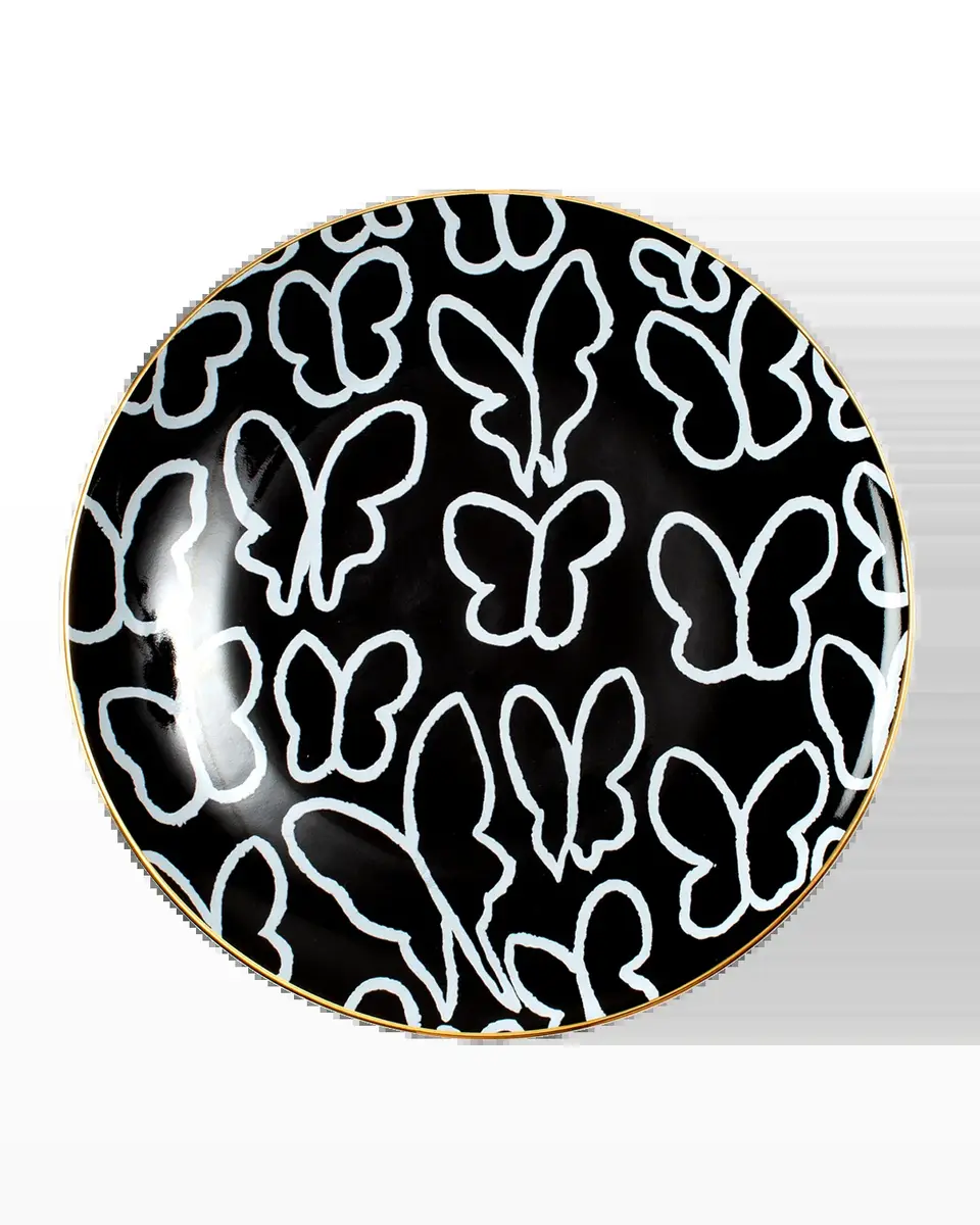 Hunt Slonem Butterfly Dinner Plate with Gold Rim - Black | Thumbnail 2