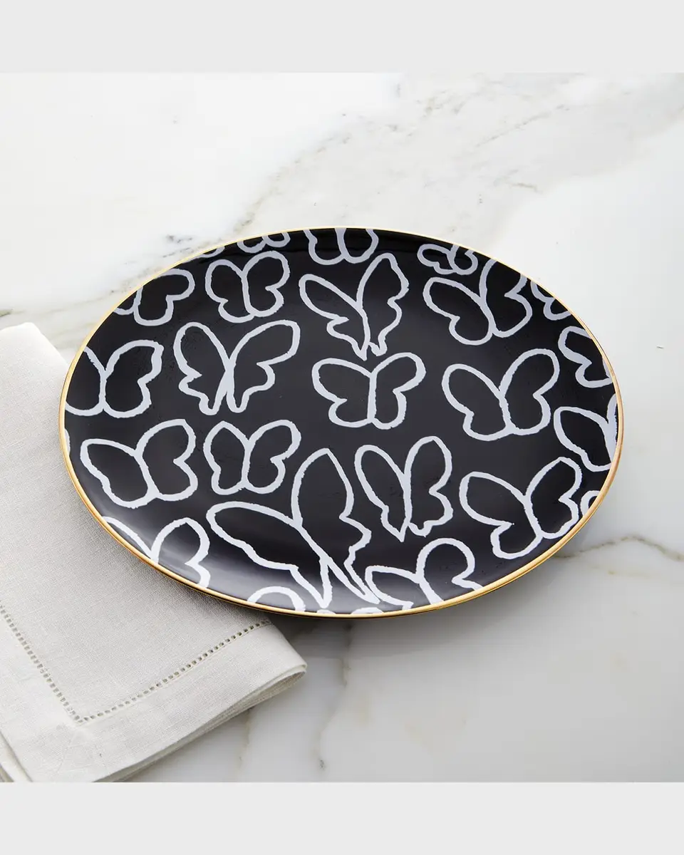 Hunt Slonem Butterfly Dinner Plate with Gold Rim - Black | Thumbnail 3
