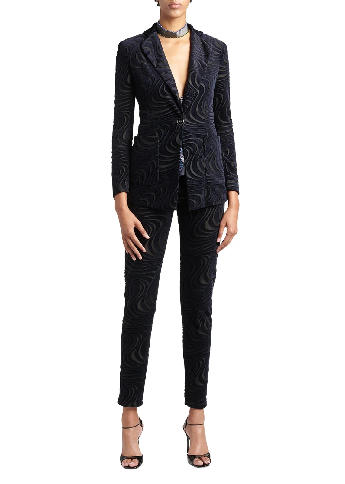 Swirl Jacquard Jersey Single-Breasted Blazer Jacket Swirl Jacquard Jersey Single-Breasted Blazer Jacket