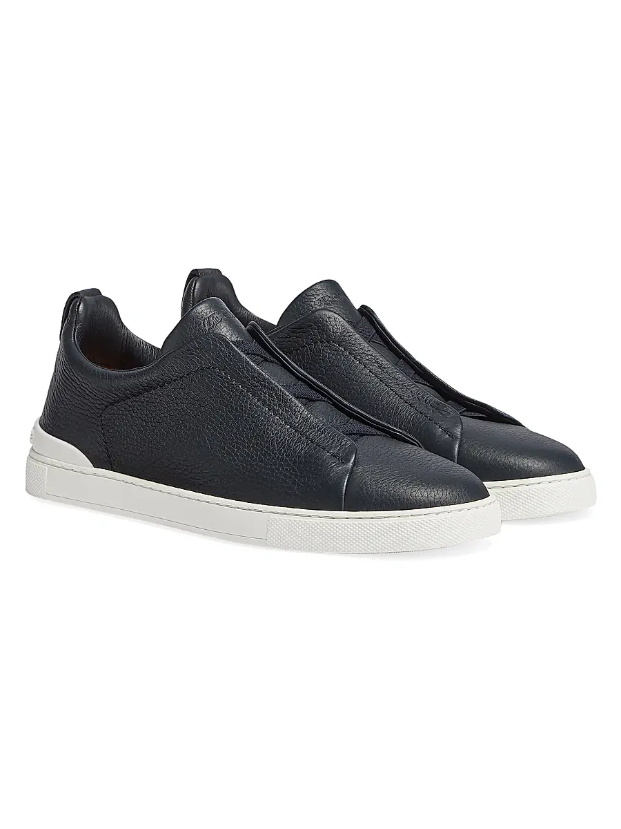 ZEGNA Men's Deerskin Triple Stitch Sneakers - Navy Blue | Thumbnail 3 ZEGNA Men's Deerskin Triple Stitch Sneakers - Navy Blue | Thumbnail 3